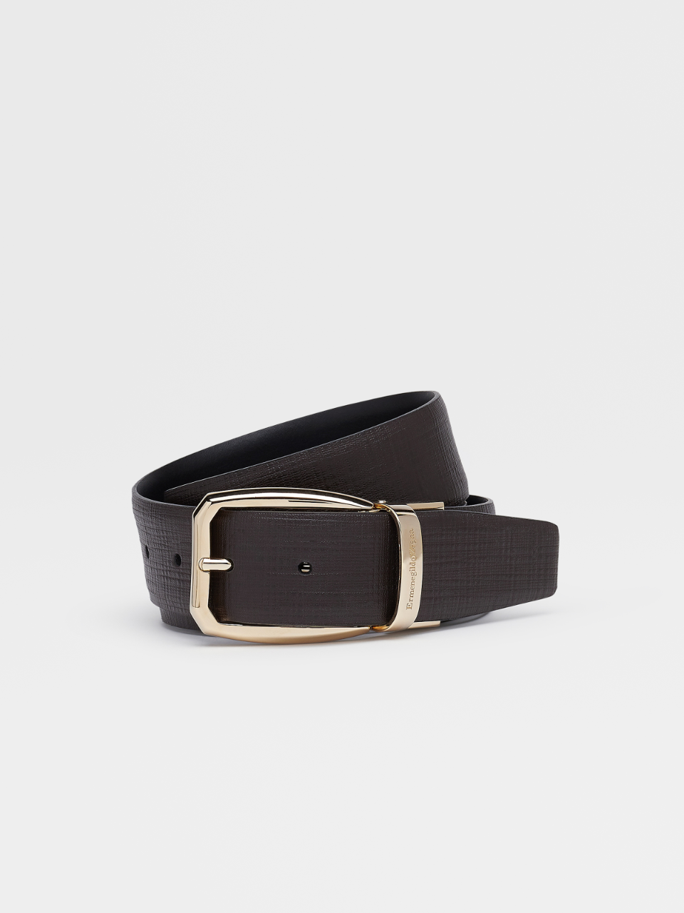 Brown Stuoia Embossed Leather and Black Smooth Leather Reversible Belt